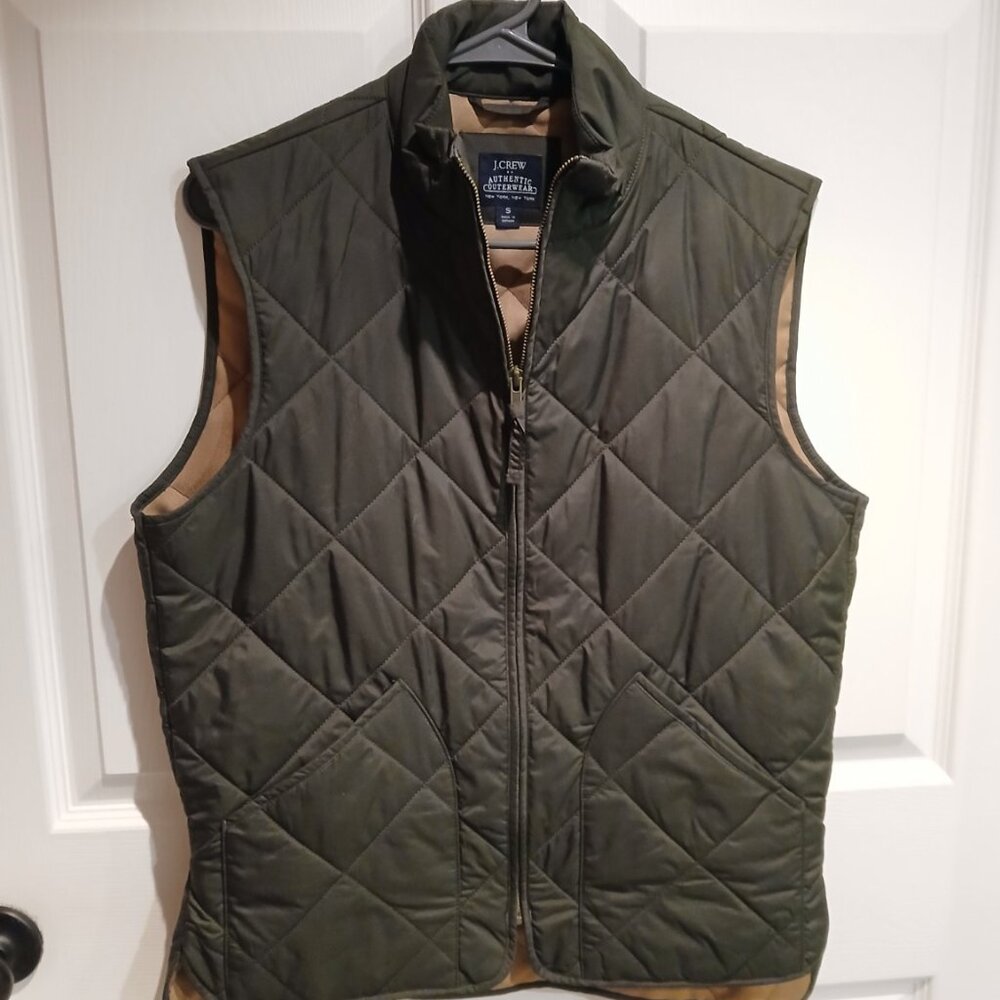 J. Crew Men's Quilted Vest — Olive Green — Size Small